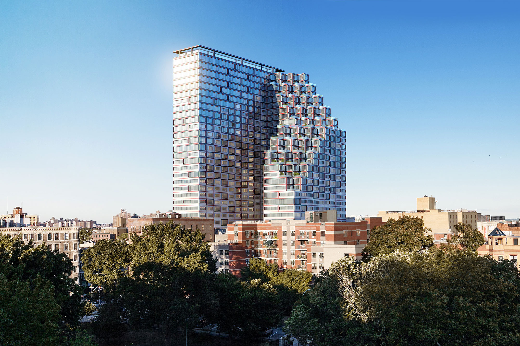 Architectural Rendering of the exterior of the 1800 Park Avenue project located in East Harlem, New York City