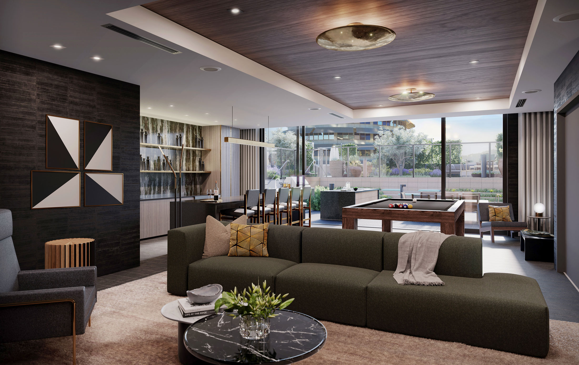 Architectural Rendering of the interior of the Argyle House project located in Hollywood, California