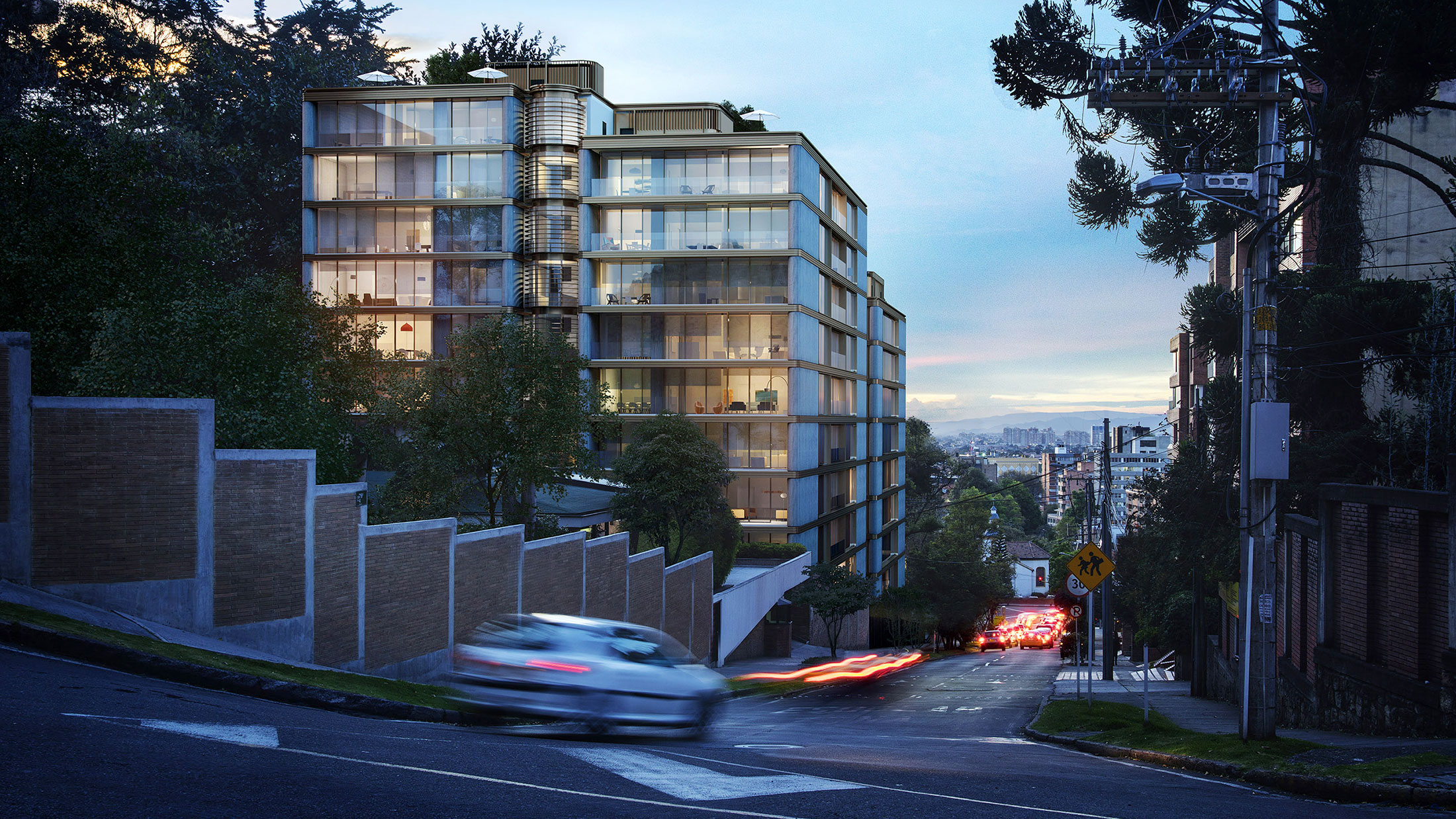 Architectural Rendering of the exterior of the Calle 79B project located in Bogotá, Colombia