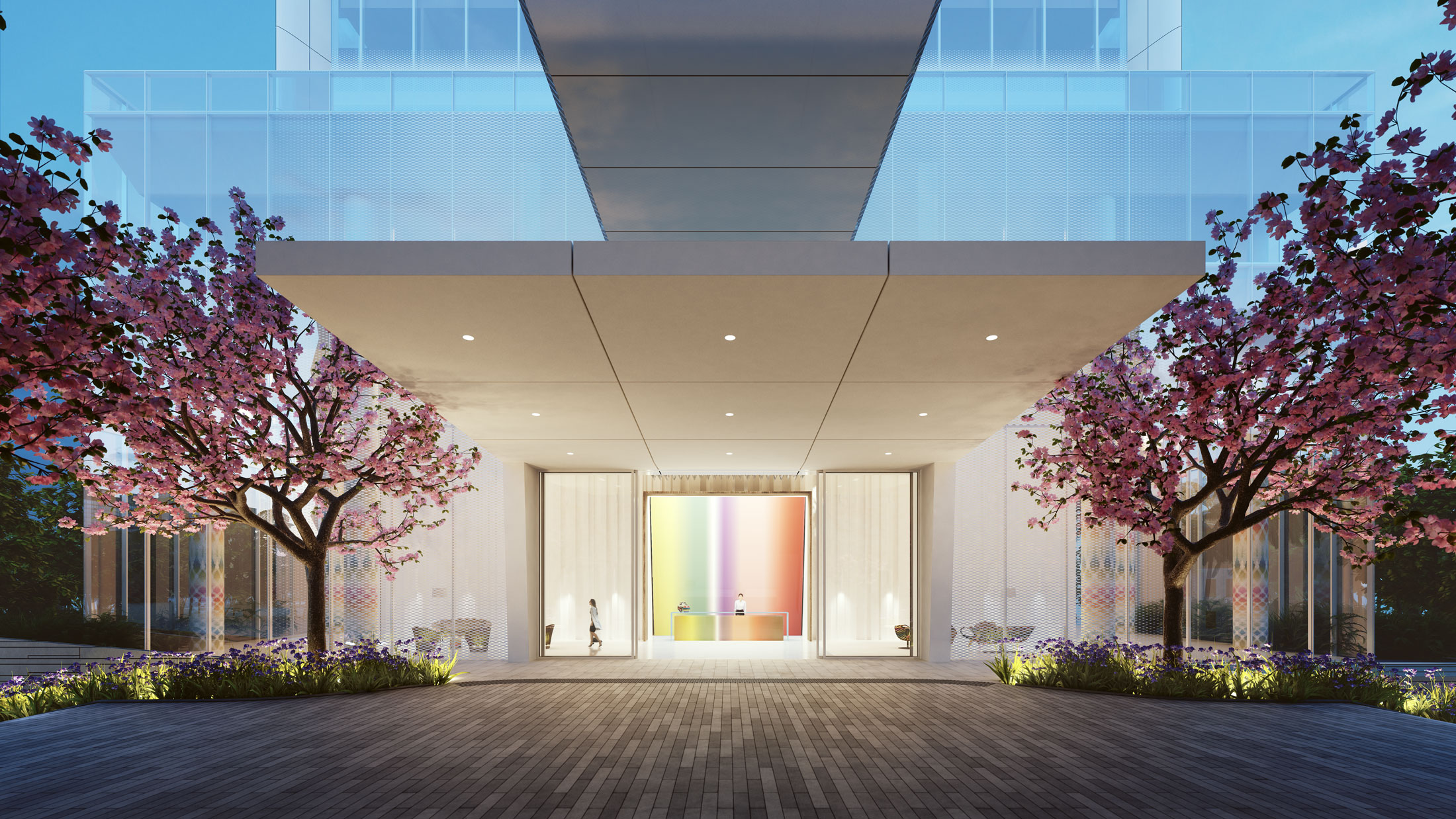 Architectural Rendering of the entrance of the Missoni Baia project located in Miami, Florida