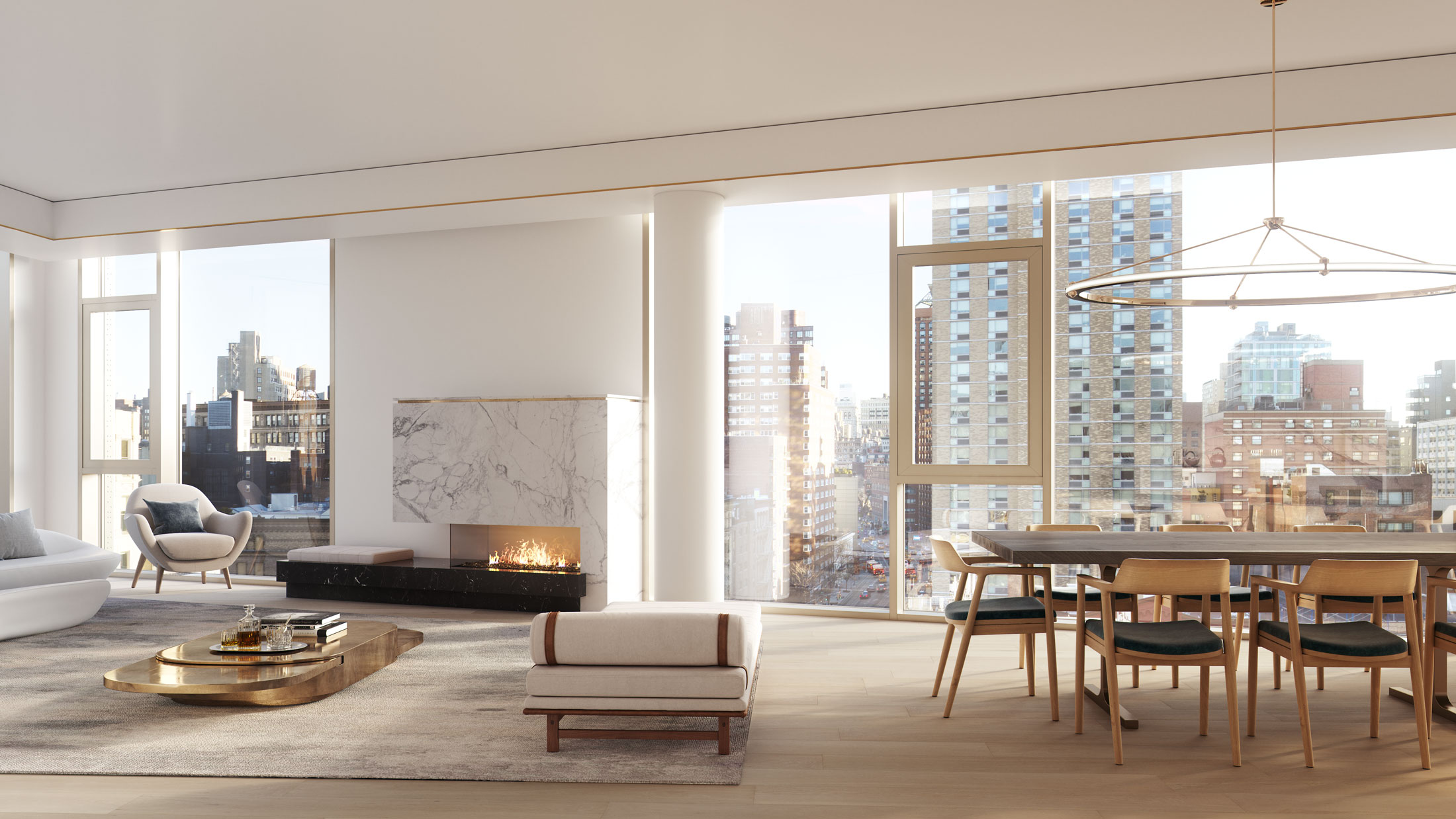 Architectural Rendering of the living room of the 80 East 10th Street project located in Greenwich Village in New York City