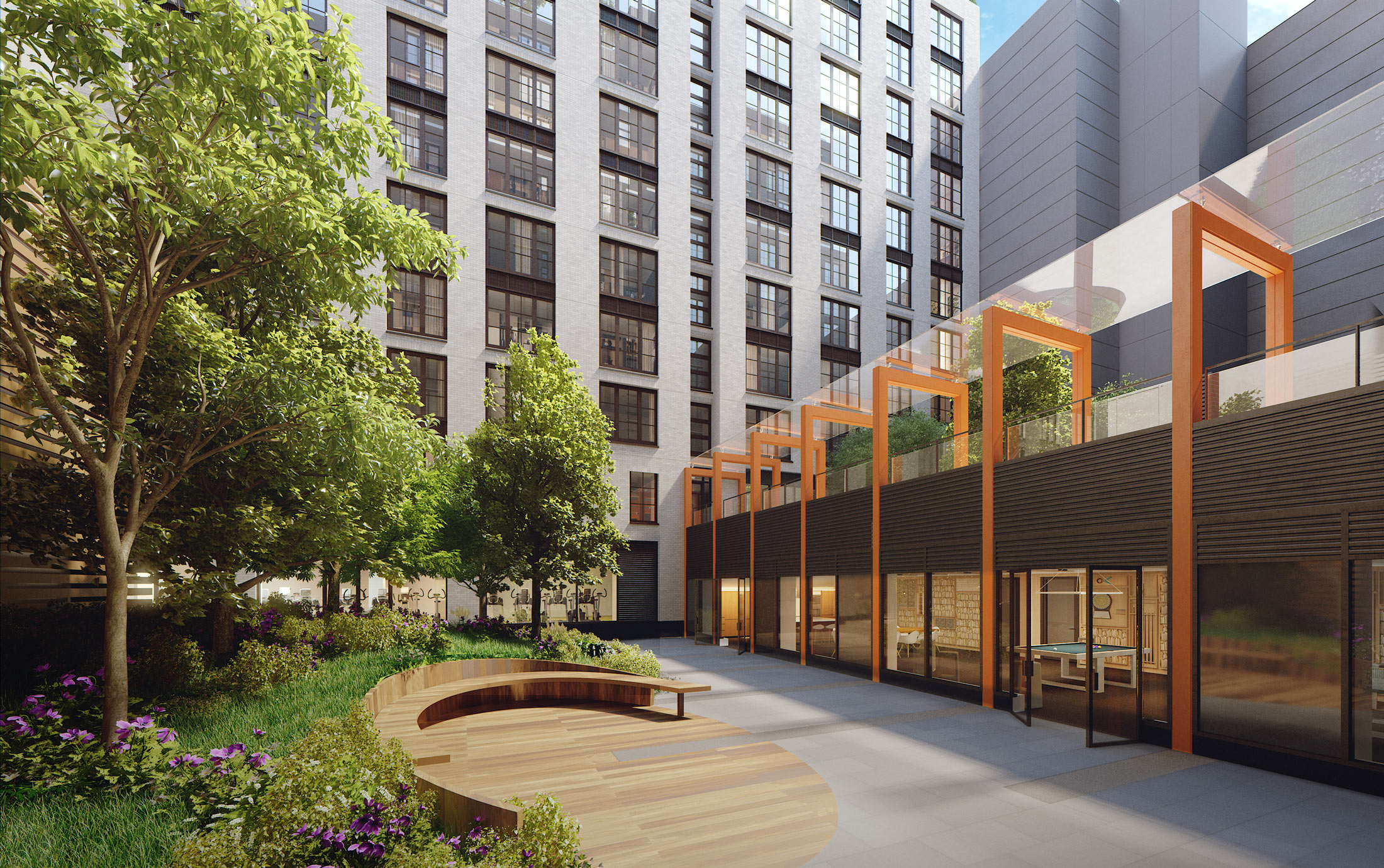 Architectural Rendering of the courtyard of the 535 West 43rd Street project located in Hell’s Kitchen, New York City