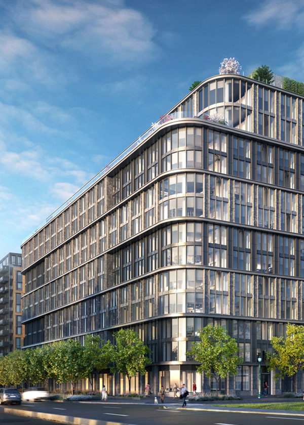 Architectural Rendering of the exterior of the 10K Hill South project located in Capitol Riverfront, Washington DC