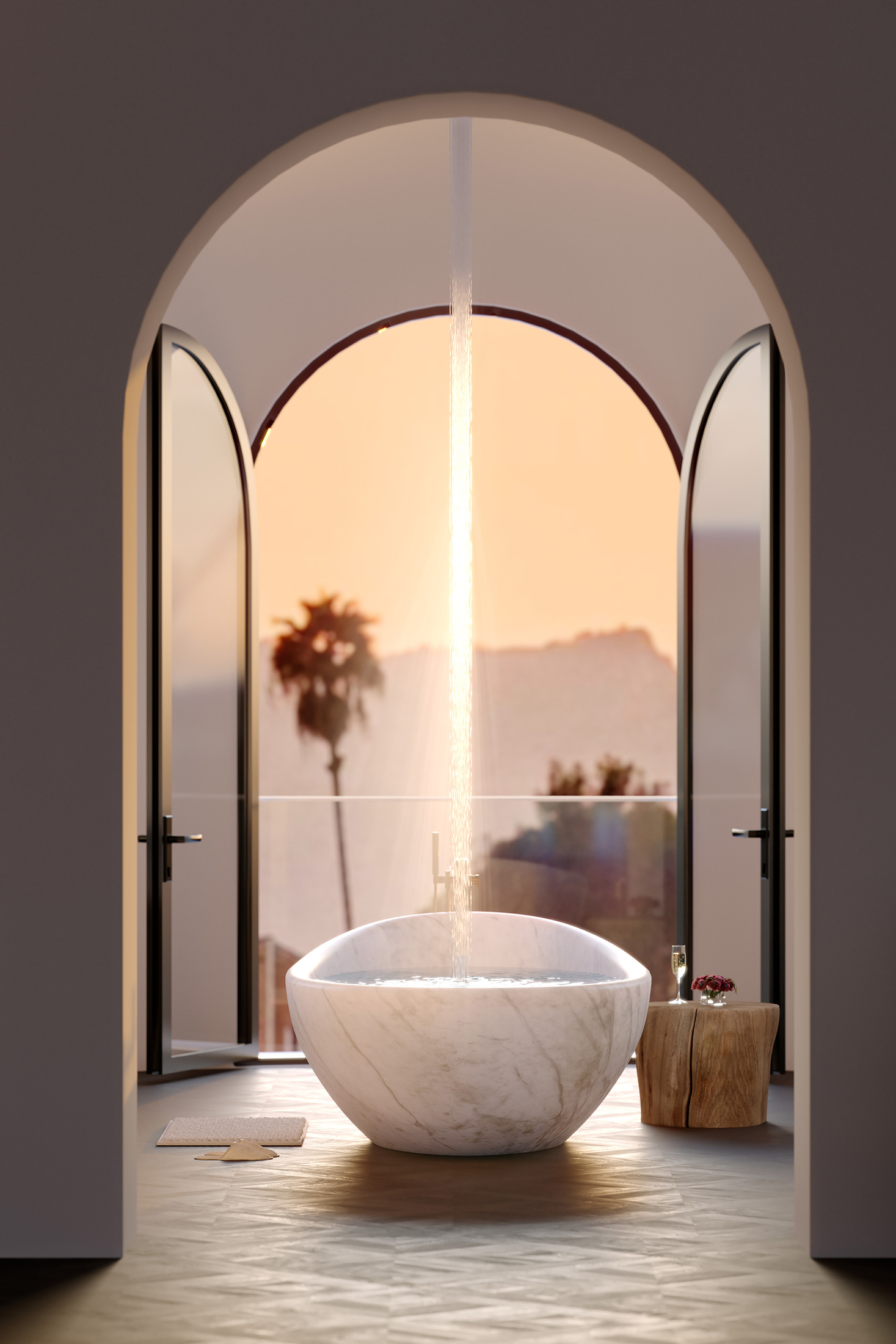 Architectural Rendering of the bathroom of the 10697 Somma Way project located in Los Angeles, California
