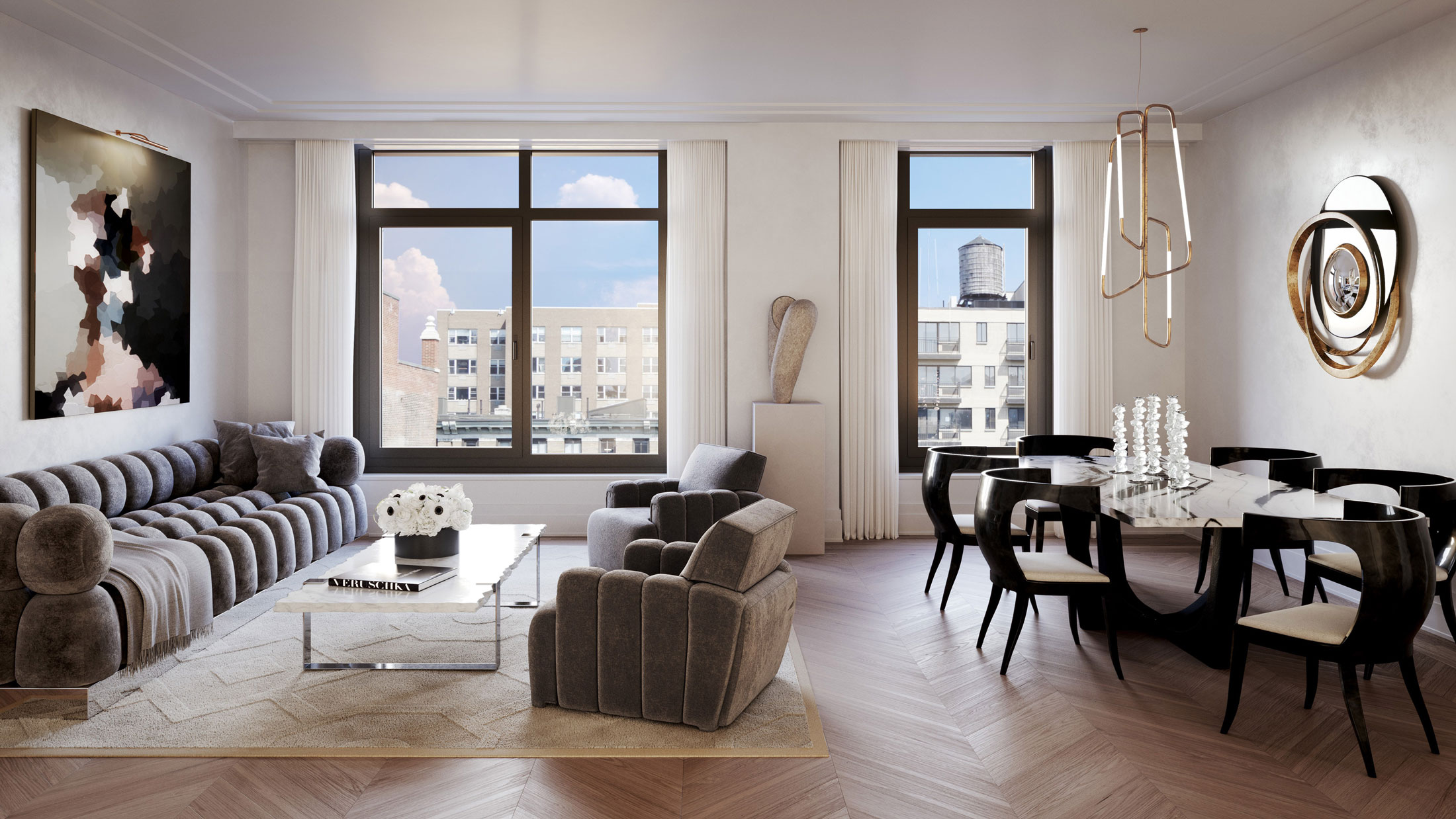 Architectural Rendering of the living room of the 40 Bleecker project located in Noho, New York City