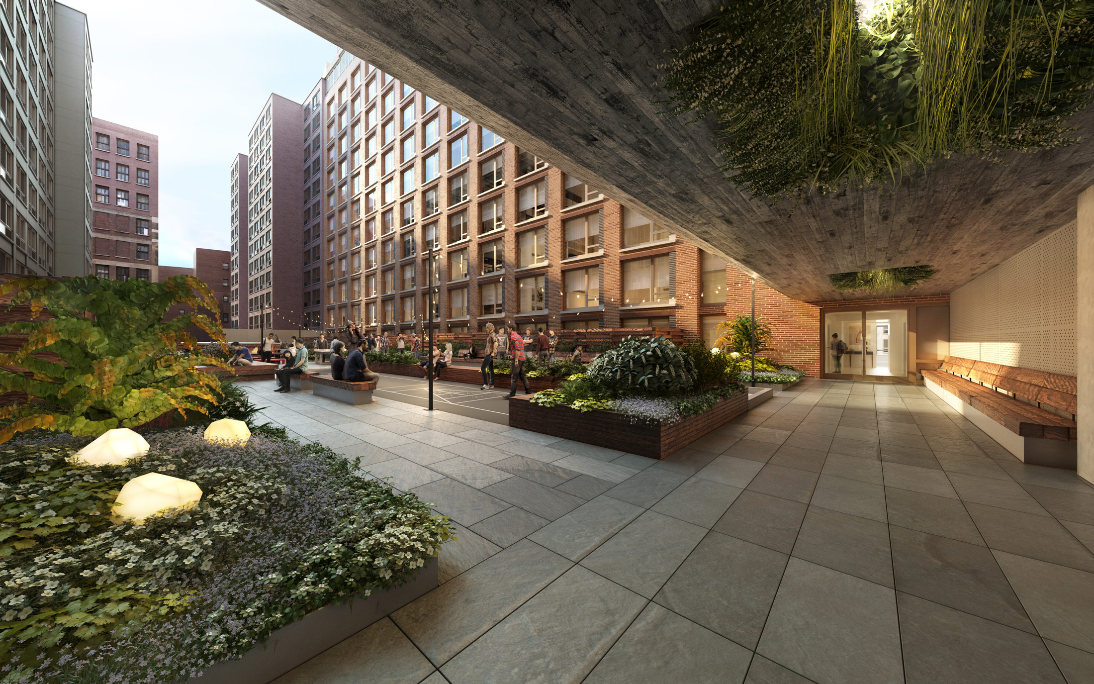 Architectural Rendering of the terrace of the 525 West 52nd Street project located in Hell’s Kitchen, New York City