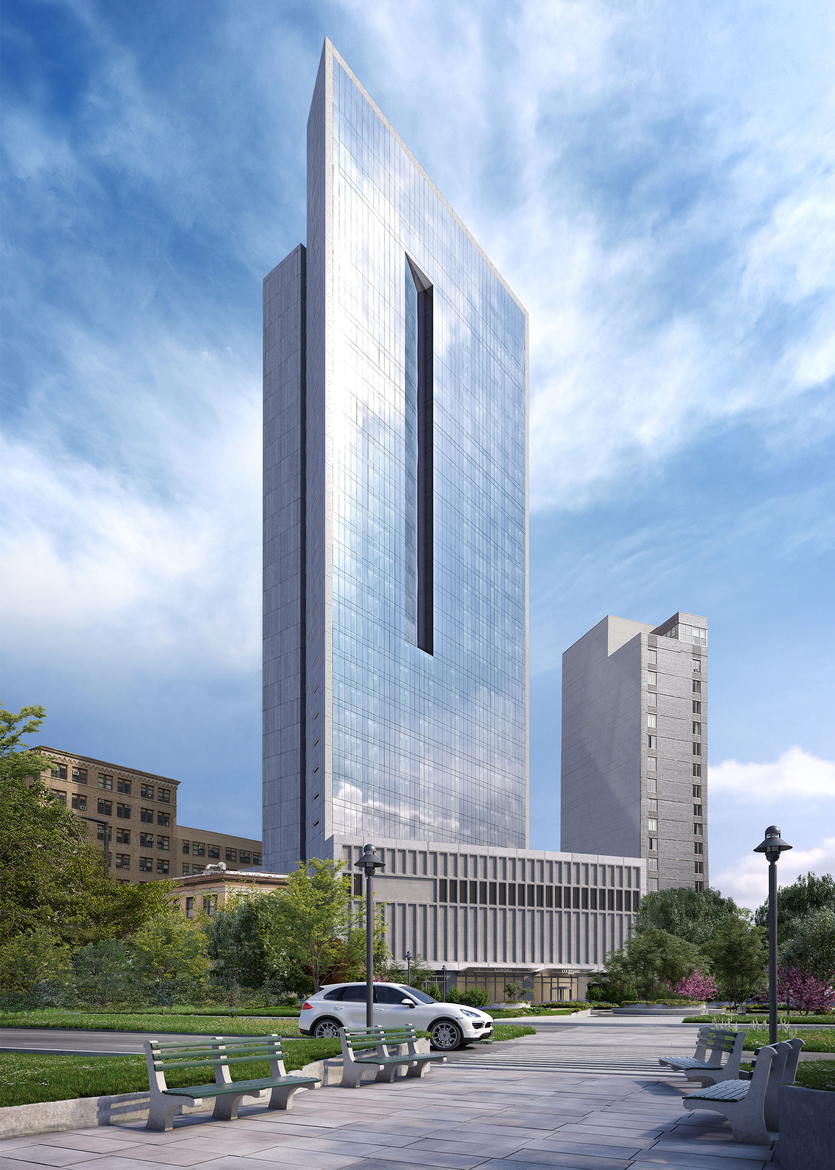 Architectural Rendering of the exterior of the Aurora 29-11 Queens Plaza North project located in Queens, New York