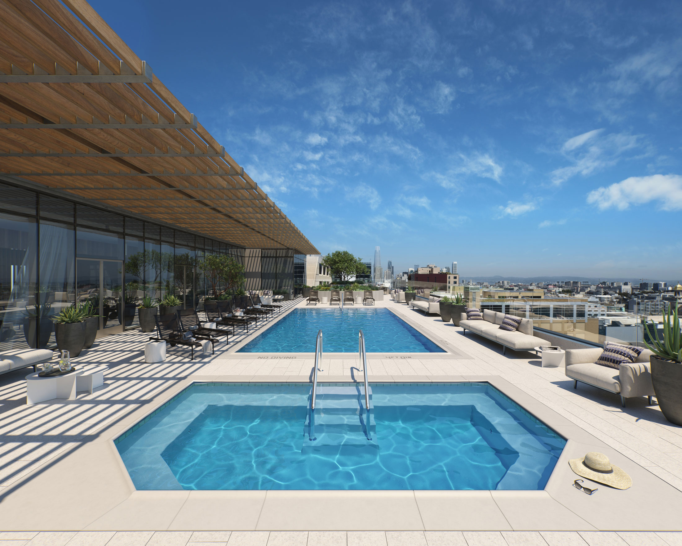 Architectural Rendering of the pool of the Fifteen Fifty project located in San Francisco, California