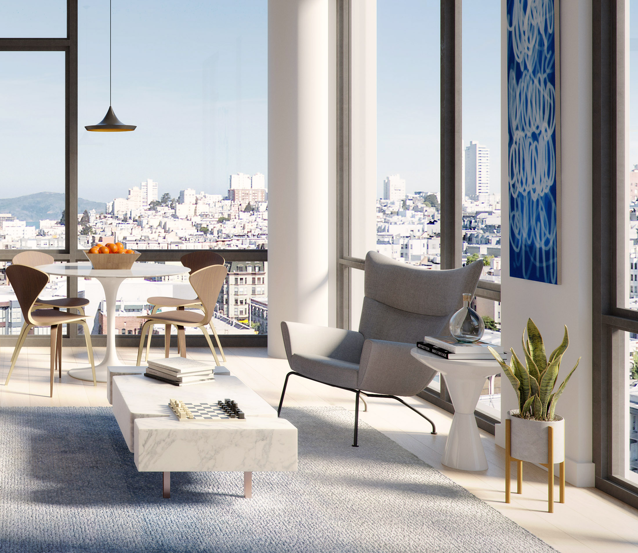 Architectural Rendering of the living room of the The Austin project located in San Francisco, California