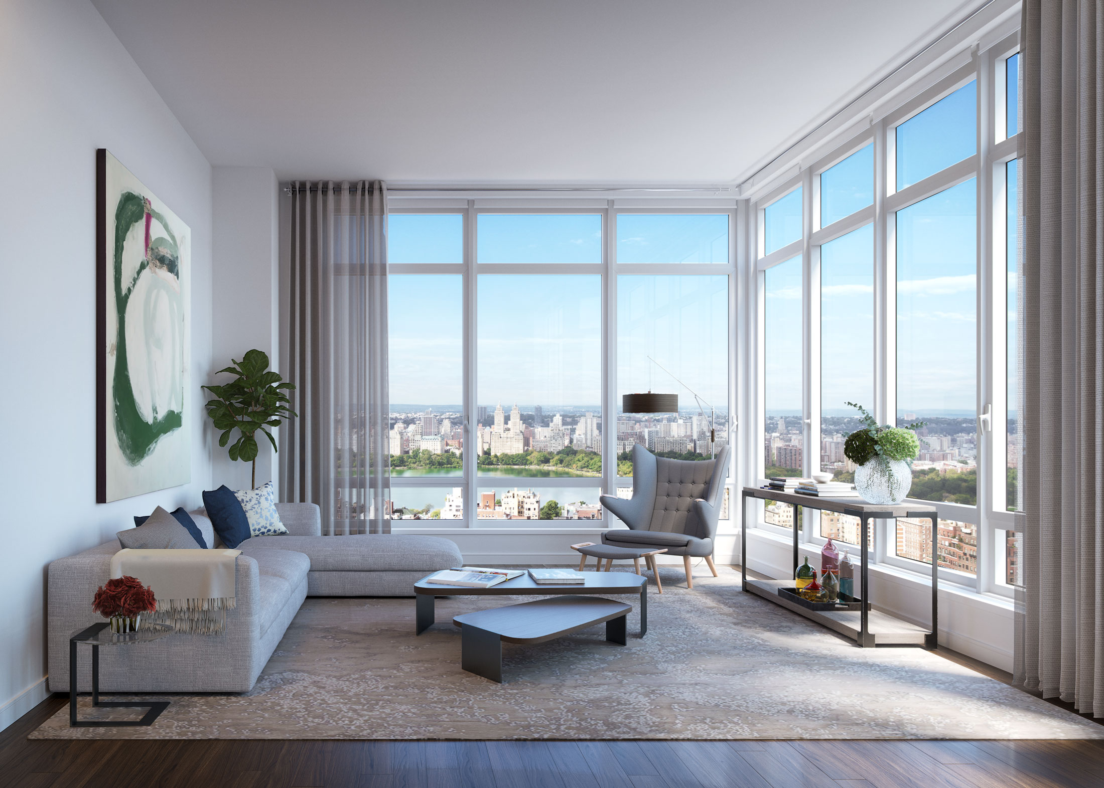 Architectural Rendering of the living room of The Easton project located on the Upper East Side, New York City