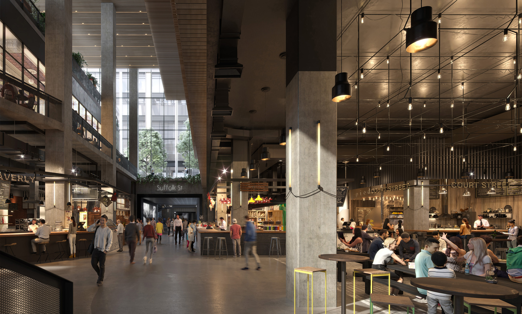 Architectural Rendering of the food court of The Market Line located on Manhattan's Lower East Side, New York City