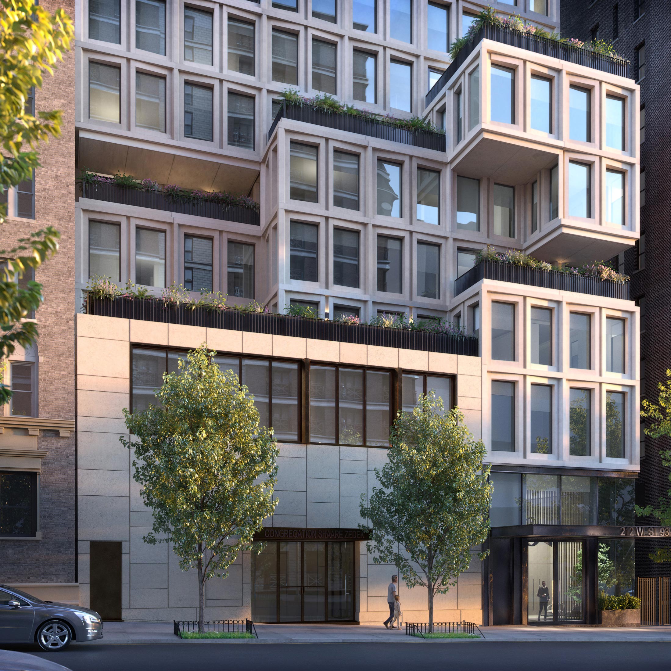 Detail of the Architectural Rendering of the exterior of the 212W93 project located on the Upper West Side, New York City