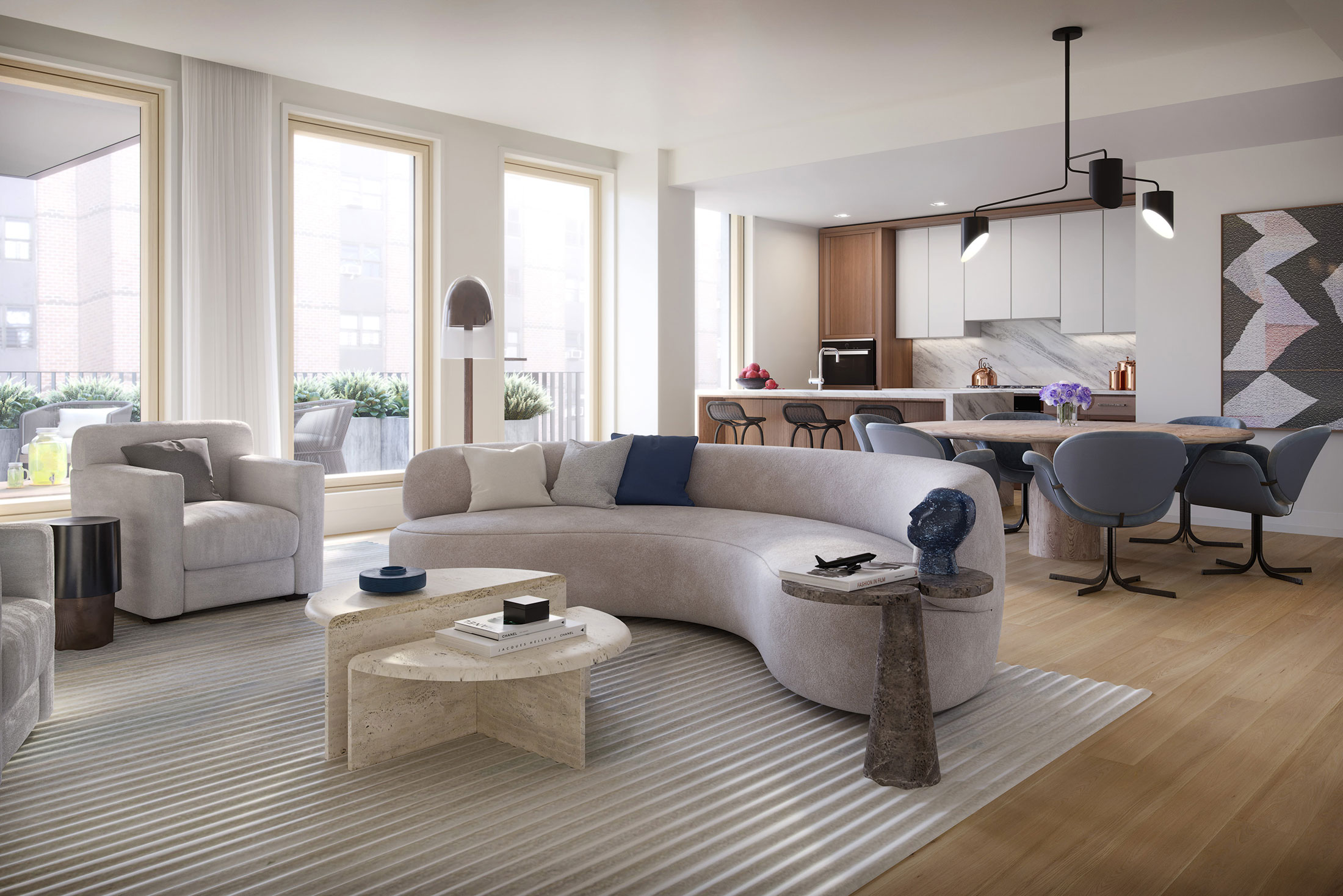 Architectural Rendering of the living room of the 212W93 project located on the Upper West Side, New York City