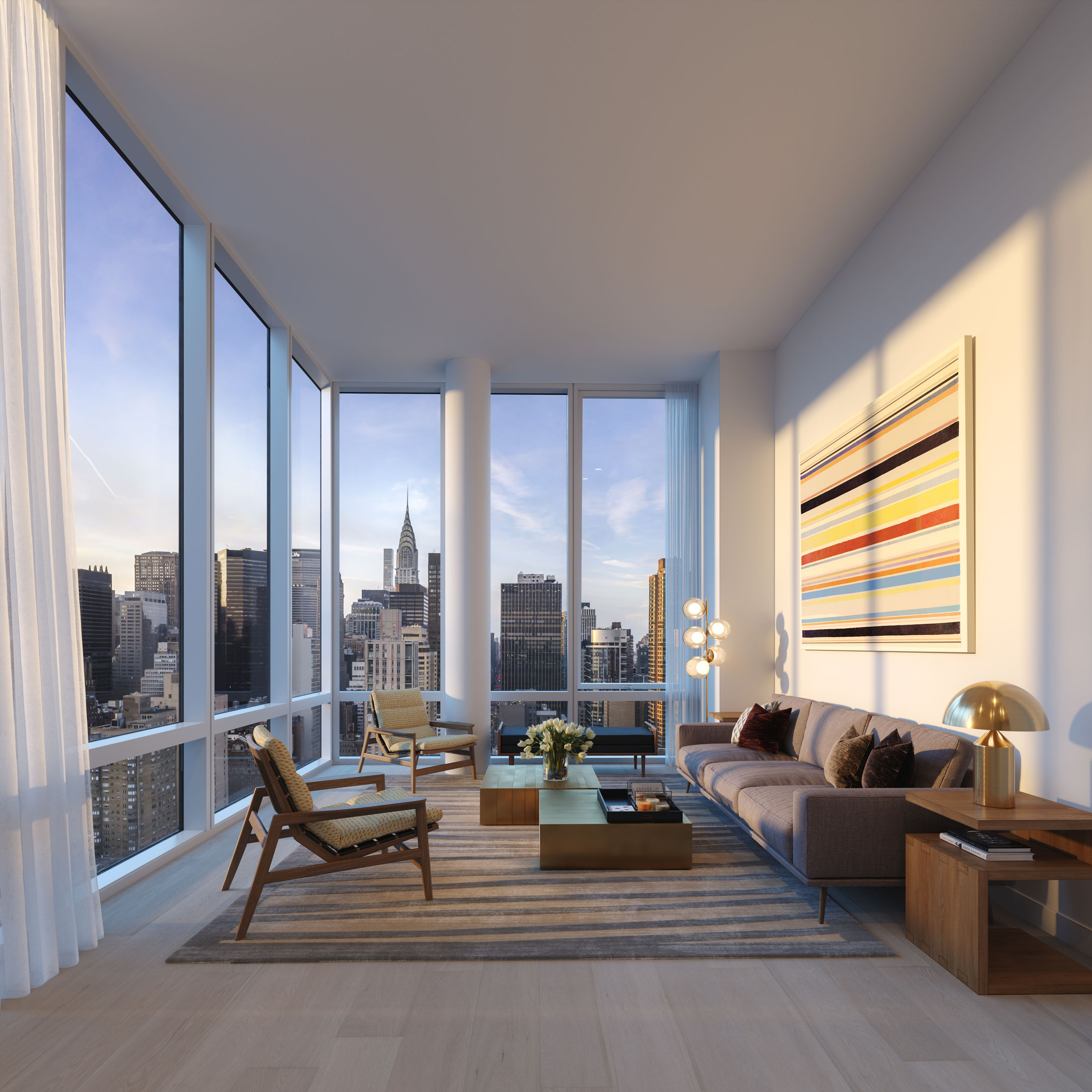 Architectural Rendering of the living room of the Eastlight building project located on the Kips Bay neighborhood in New York City