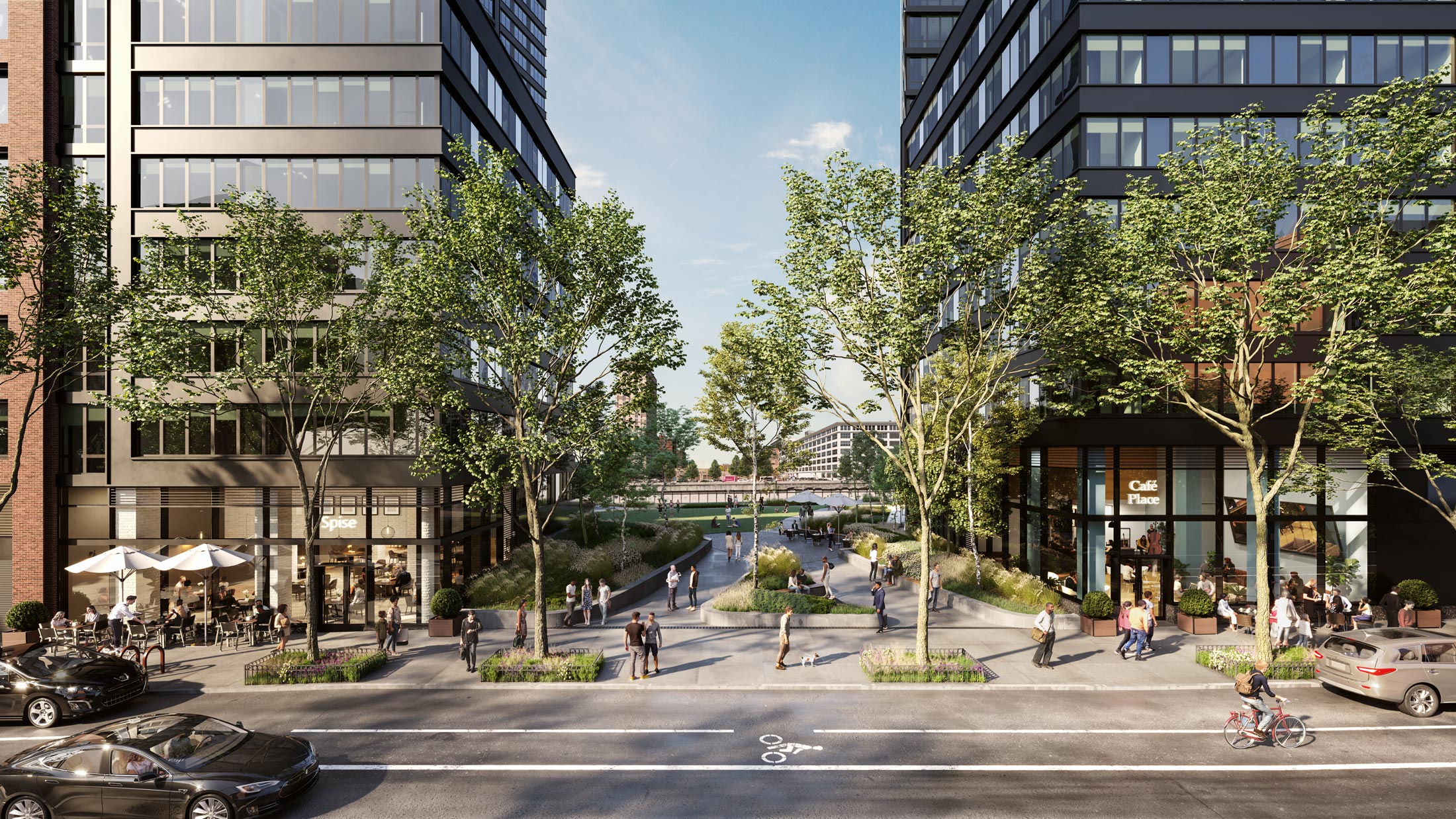 Architectural Rendering of the plaza of the 595 Dean St project located in Brooklyn, New York