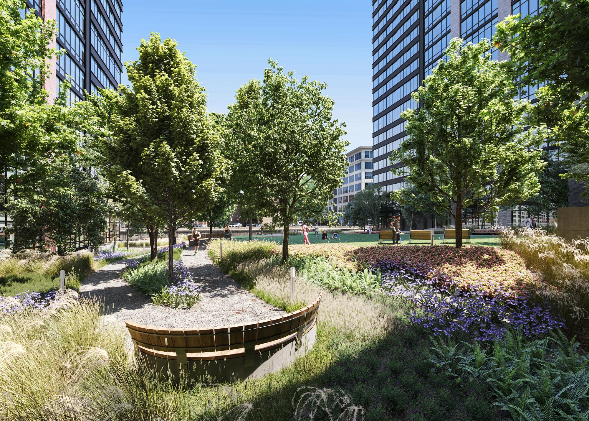 Architectural Rendering of the park of the 595 Dean St project located in Brooklyn, New York