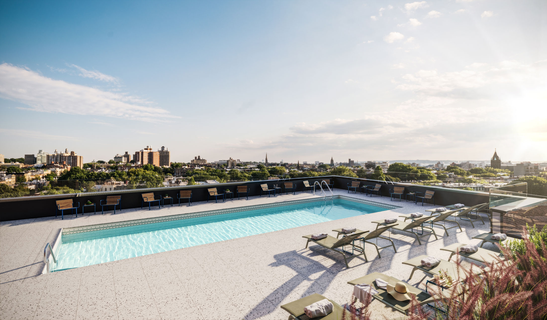 Architectural Rendering of the pool deck of the 595 Dean St project located in Brooklyn, New York