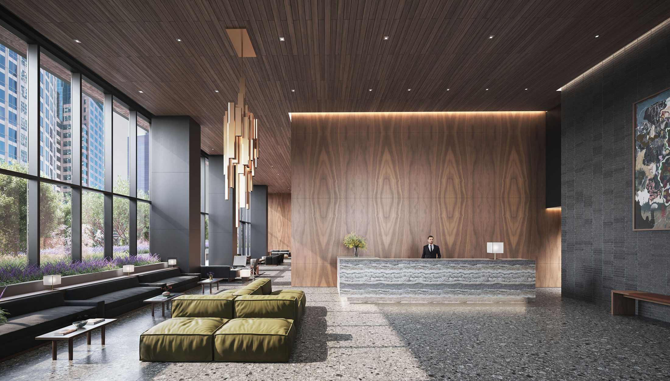 Architectural Rendering of the lobby of the 755 South Figueroa Street project located in Los Angeles, California