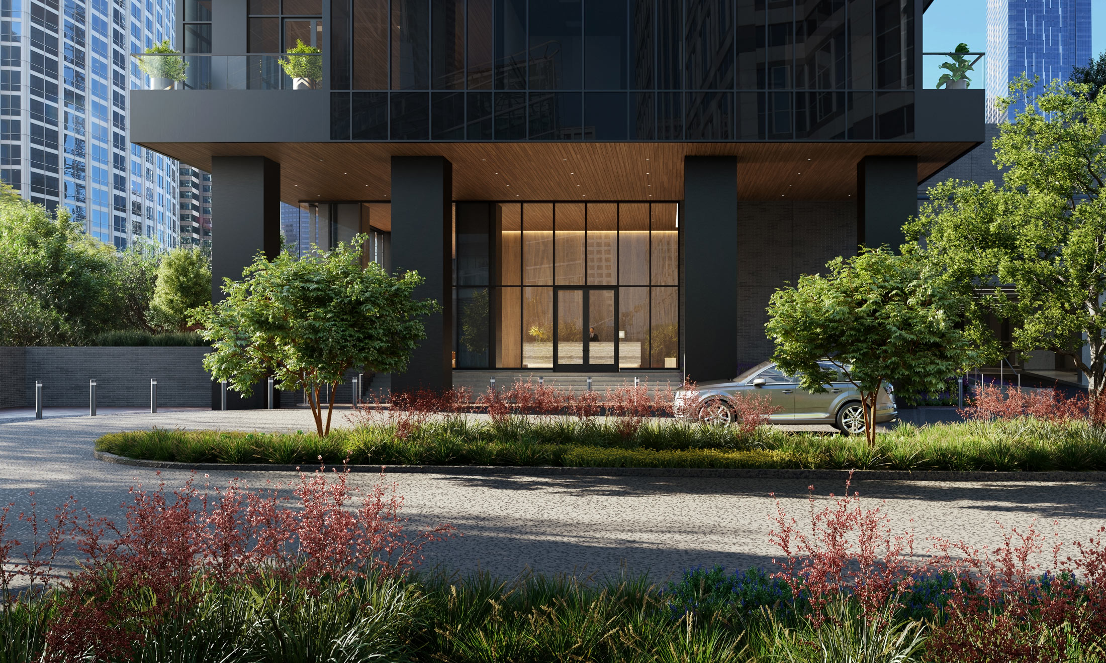 Architectural Rendering of the entrance of the 755 South Figueroa Street project located in Los Angeles, California