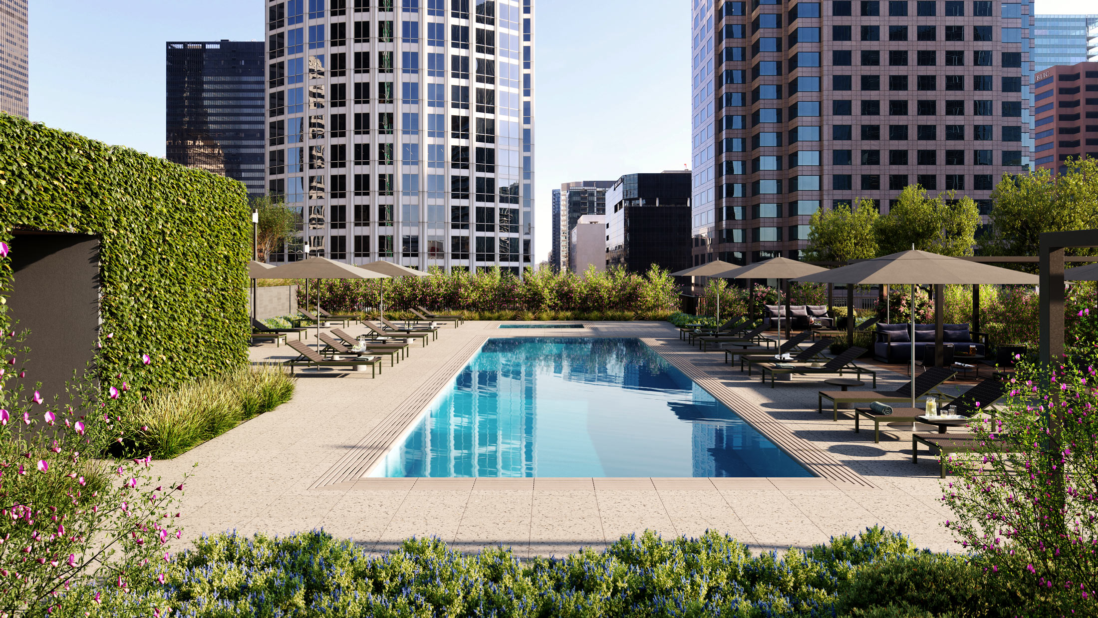 Architectural Rendering of the pool of the 755 South Figueroa Street project located in Los Angeles, California
