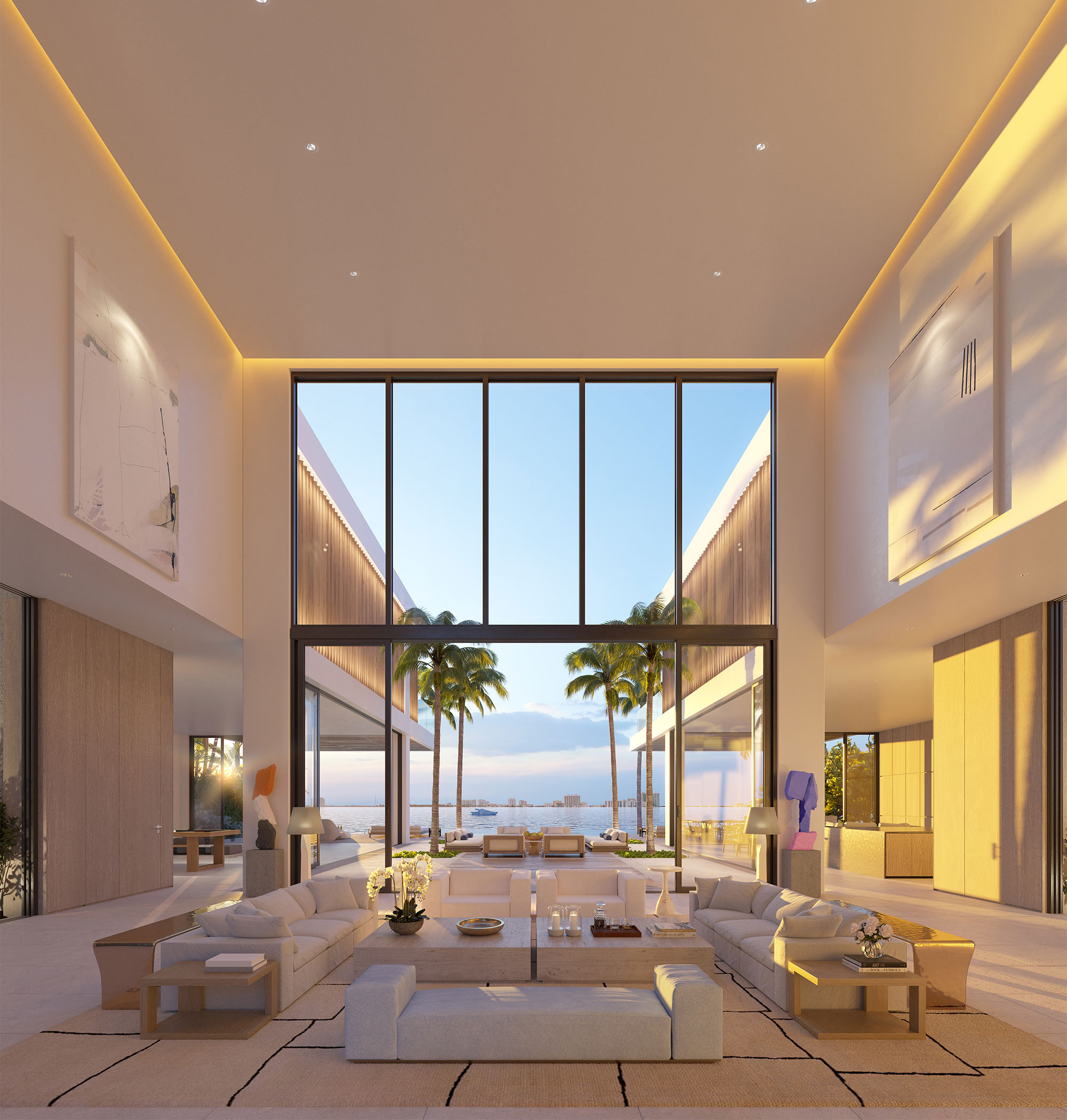 Architectural Rendering of the living room of the North Bay Road project located in Miami