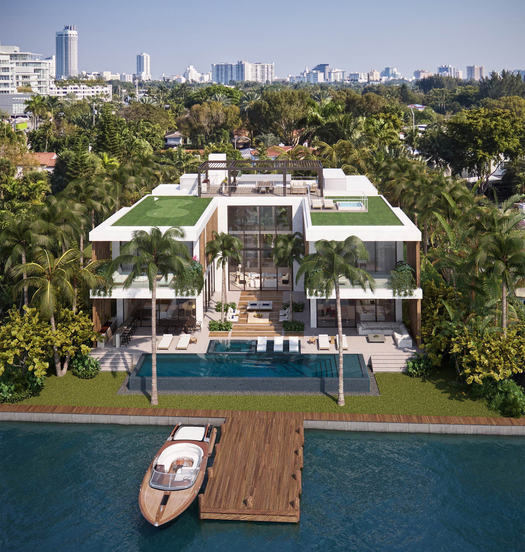 Architectural Rendering of an aerial view of the North Bay Road project located in Miami